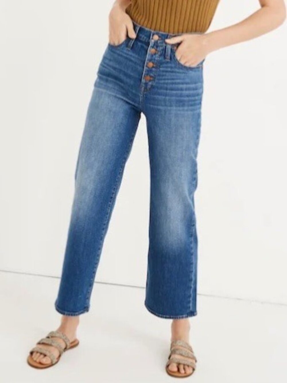 Madewell Slim Wide Leg Jeans 23 Olympia High Rise Button Fly Quiet Luxury 90s